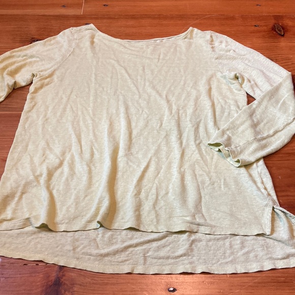 EILEEN FISHER M Lemon Irish Linen Hi Lo Blouse 3/4 Sleeve Boat Neck Crew - Picture 2 of 6